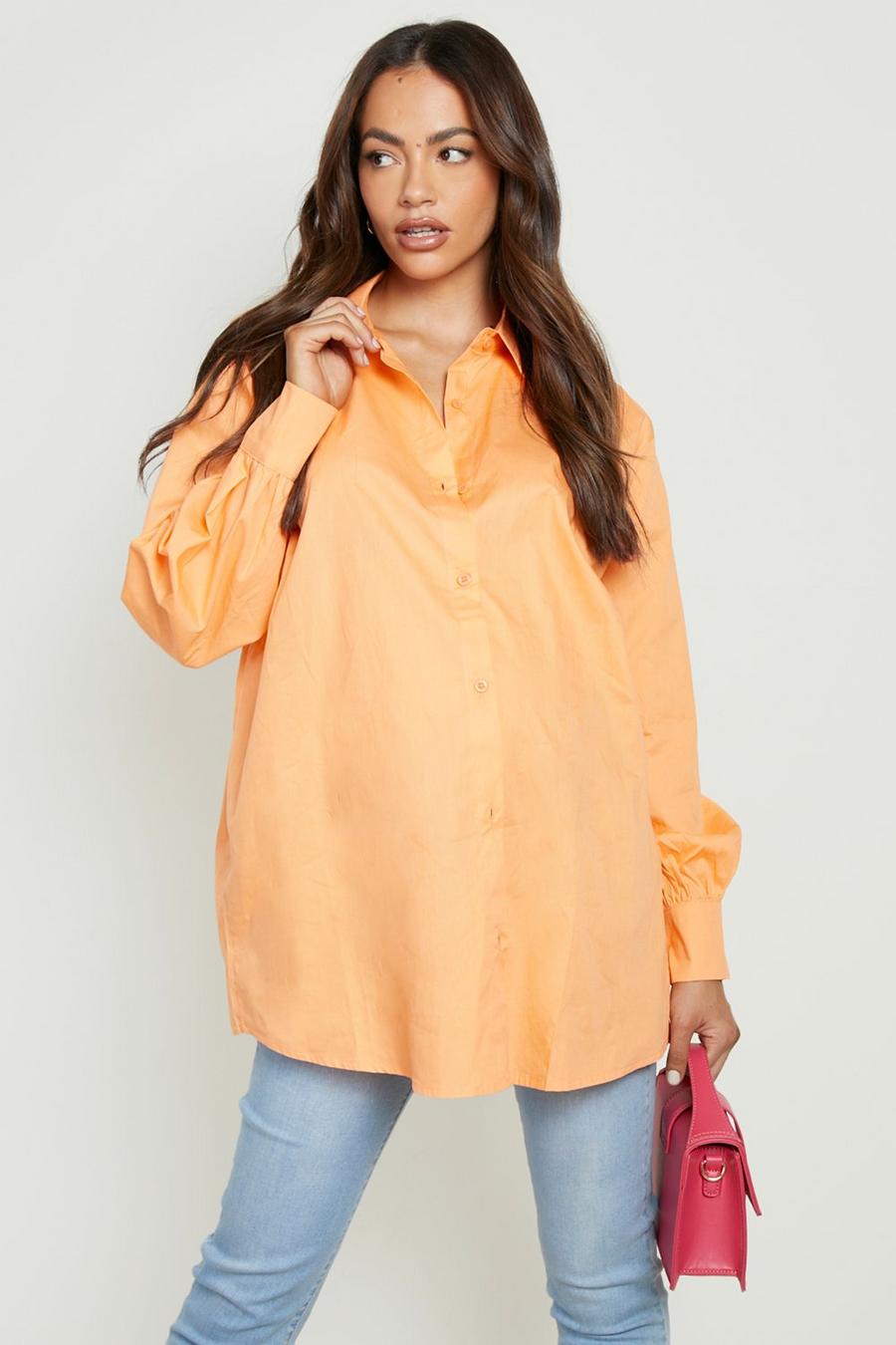 Orange Maternity Oversized Cotton Poplin Shirt