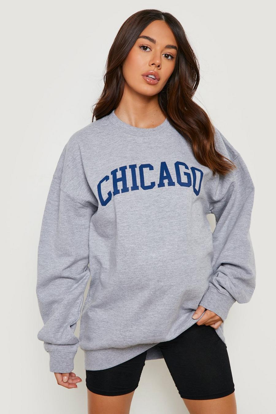 Umstandsmode Oversize Sweatshirt mit Chicago-Print, Grey marl grau