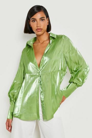 Shimmer Oversized Puff Sleeve Shirt chartreuse