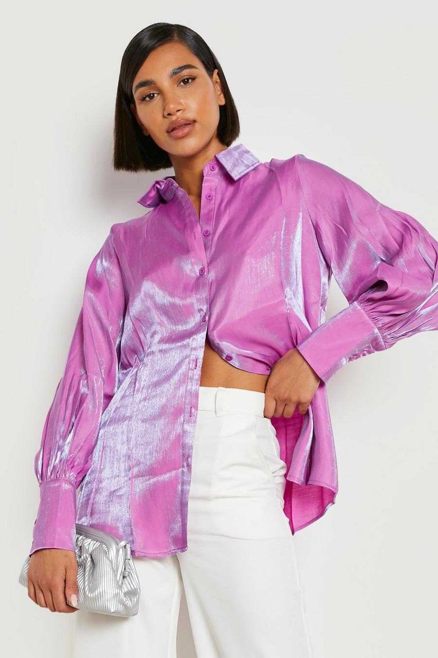 Purple Shimmer Oversized Volume Sleeve Shirt image number 1