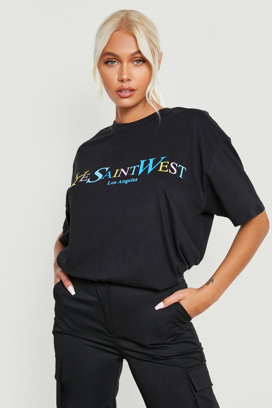 Black Ye Saint West Rainbow Oversized T-shirt image number 1