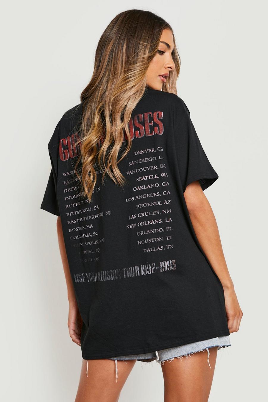 Black Guns And Roses Printed Oversized Band T-shirt