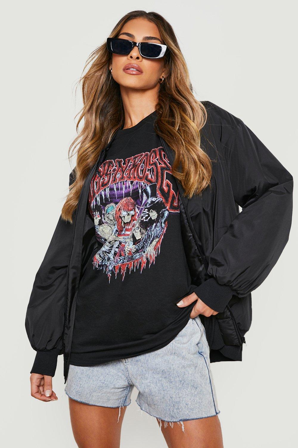 Guns And Roses Printed Oversized Band T-shirt | boohoo