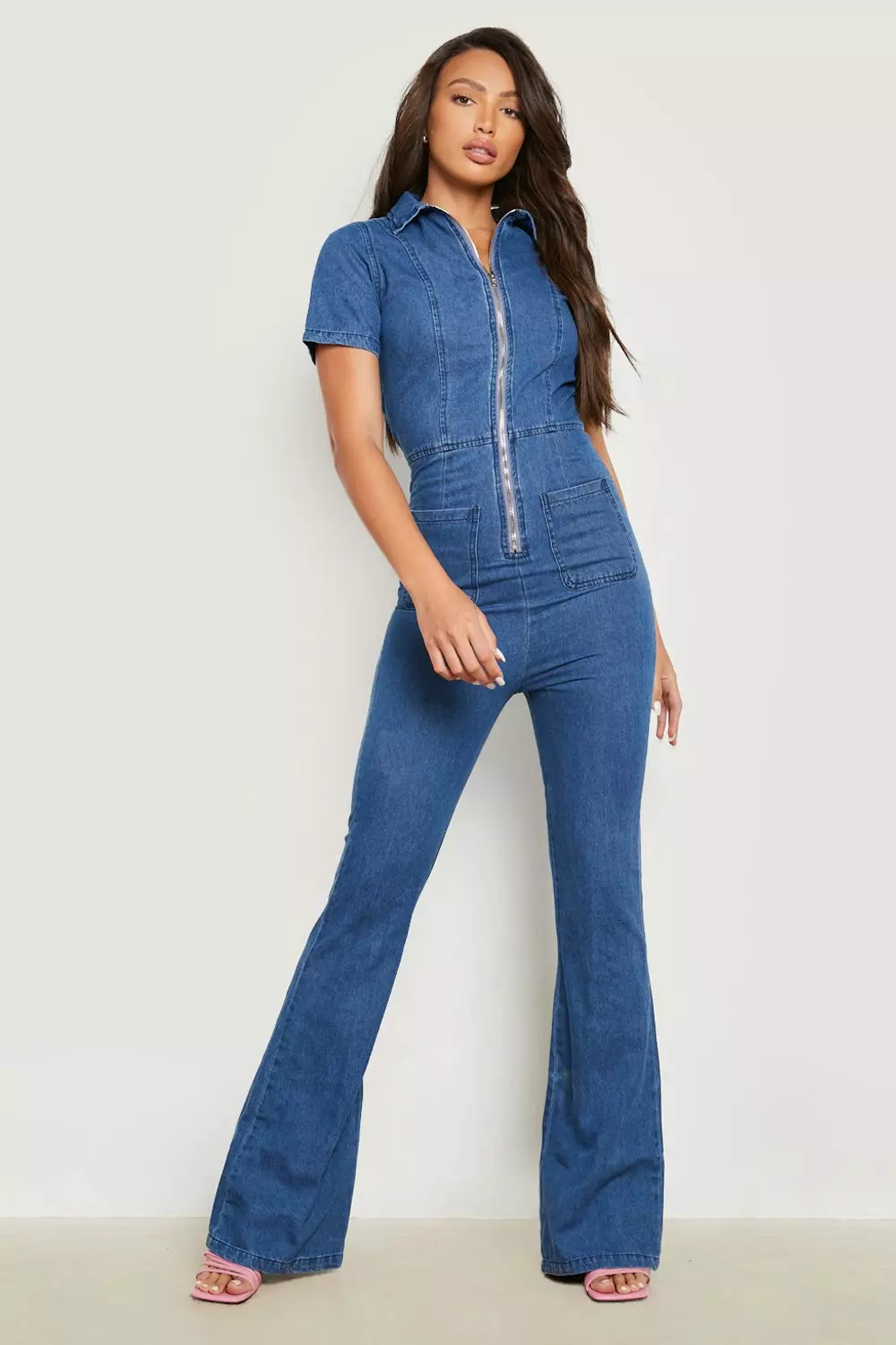 Denim zip boiler store suit