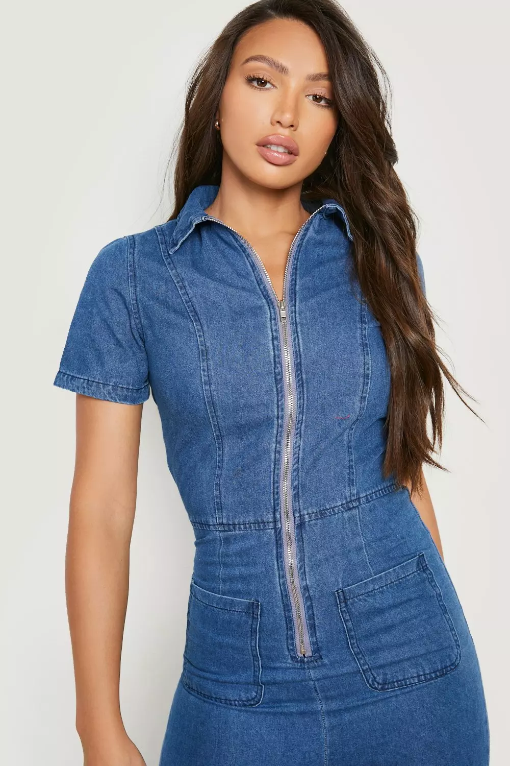 Denim zip boiler store suit