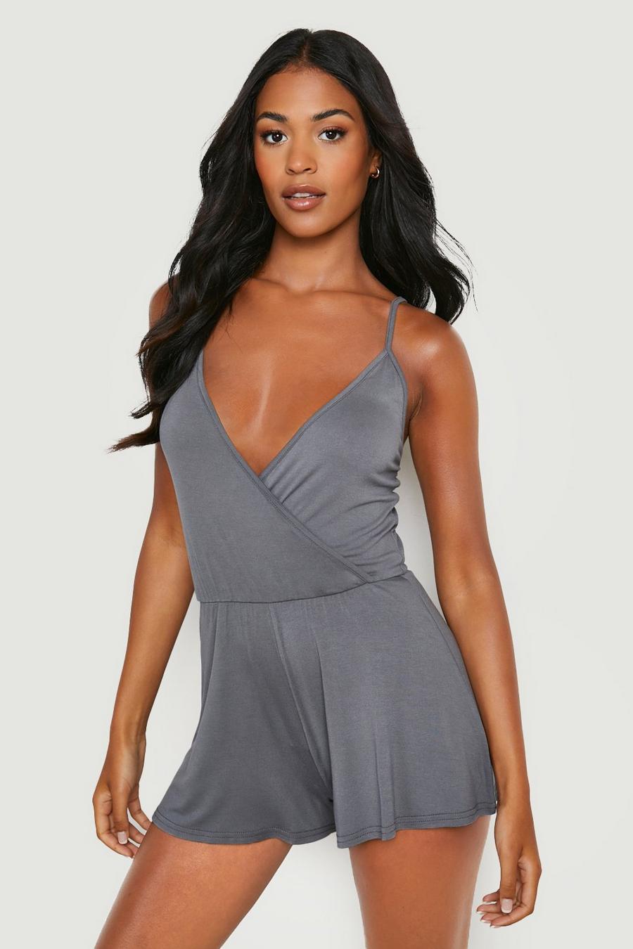 Grey Tall Basic Cami Wrap Romper image number 1