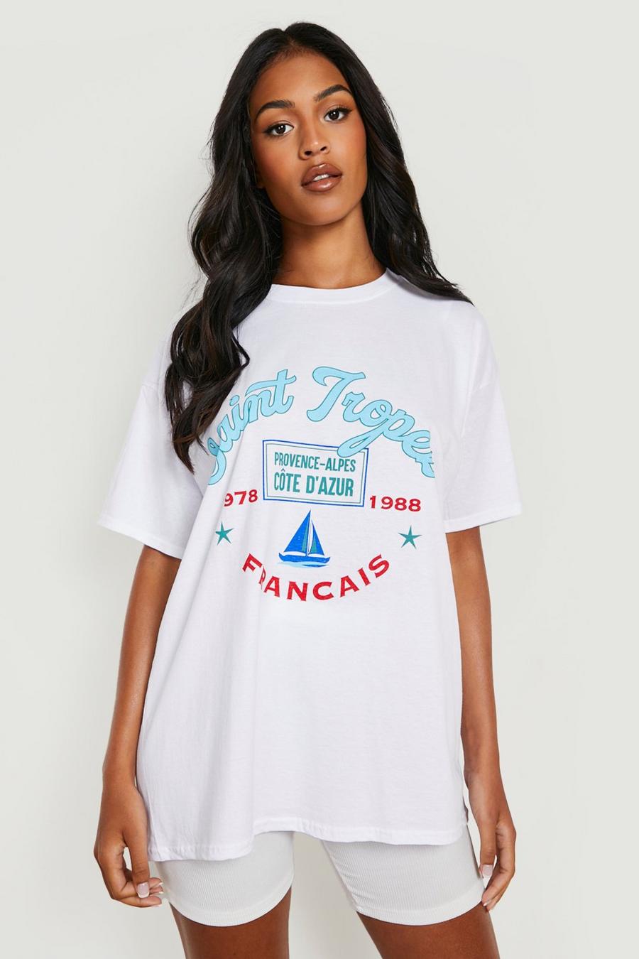 White Tall Saint Tropez Back Printed T-shirt