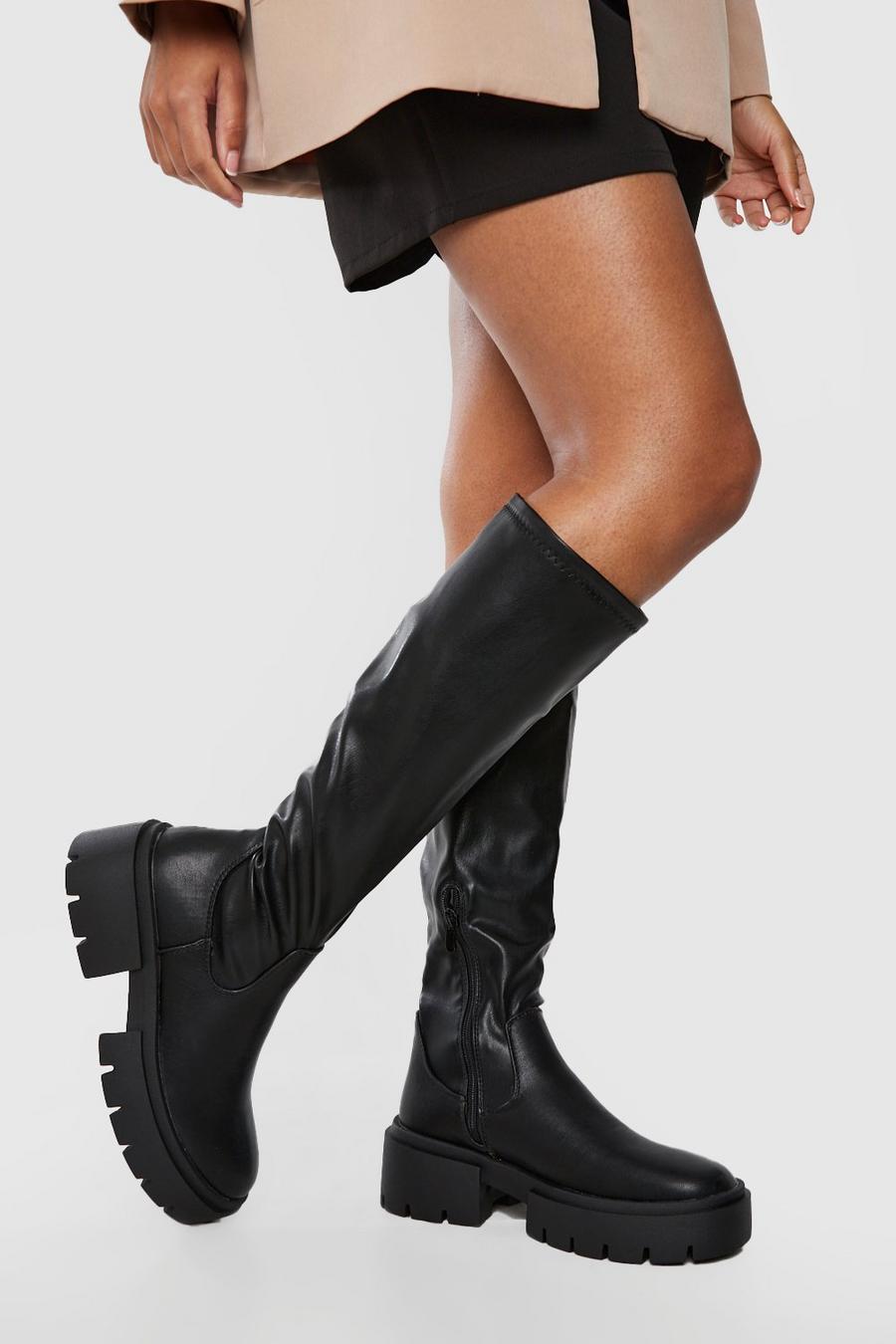 boohoo Chunky Knee High Boots - Black - Size 6