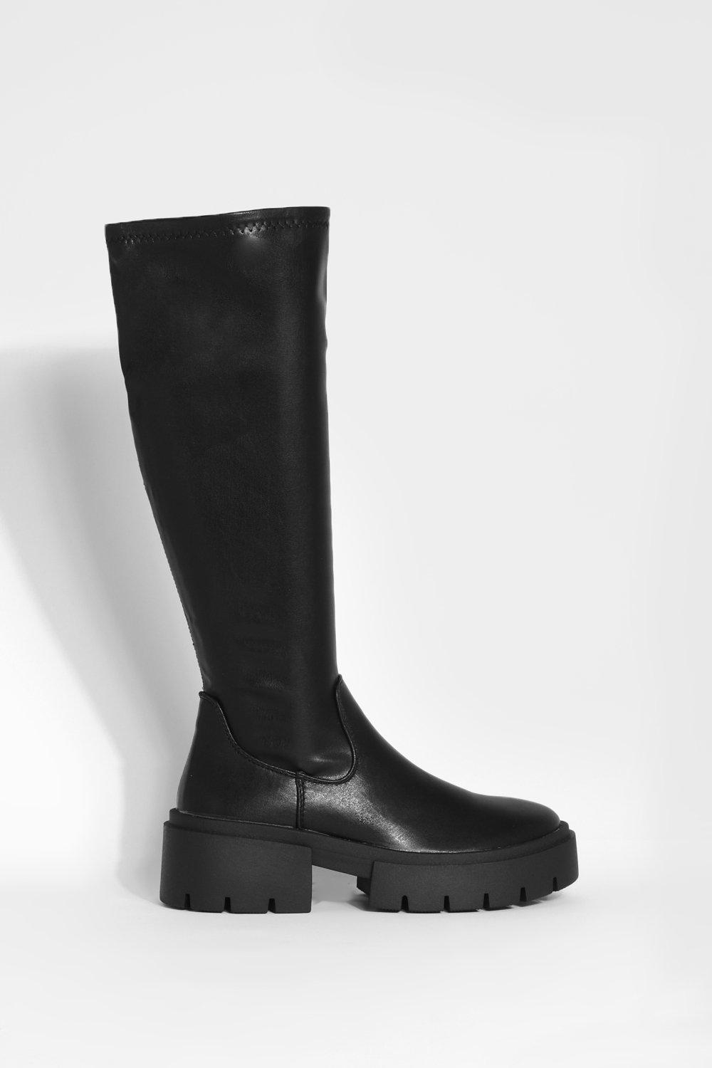 boohoo Chunky Knee High Boots - Black - Size 6