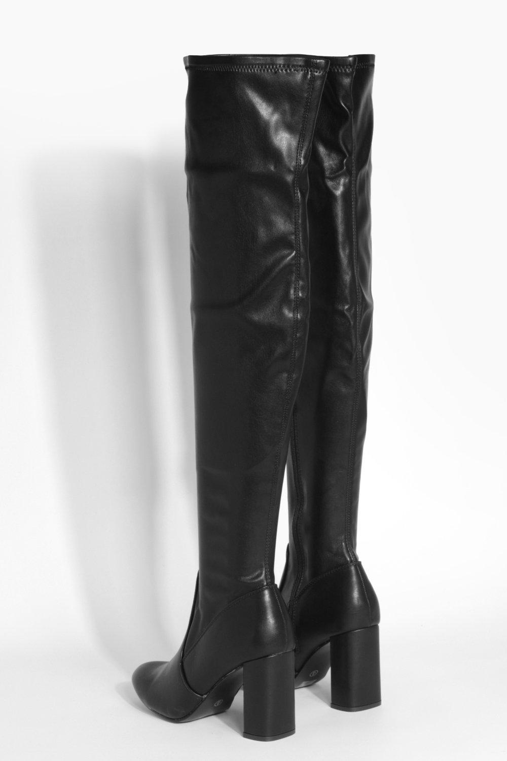 Thigh High Block Heel Boots boohoo USA