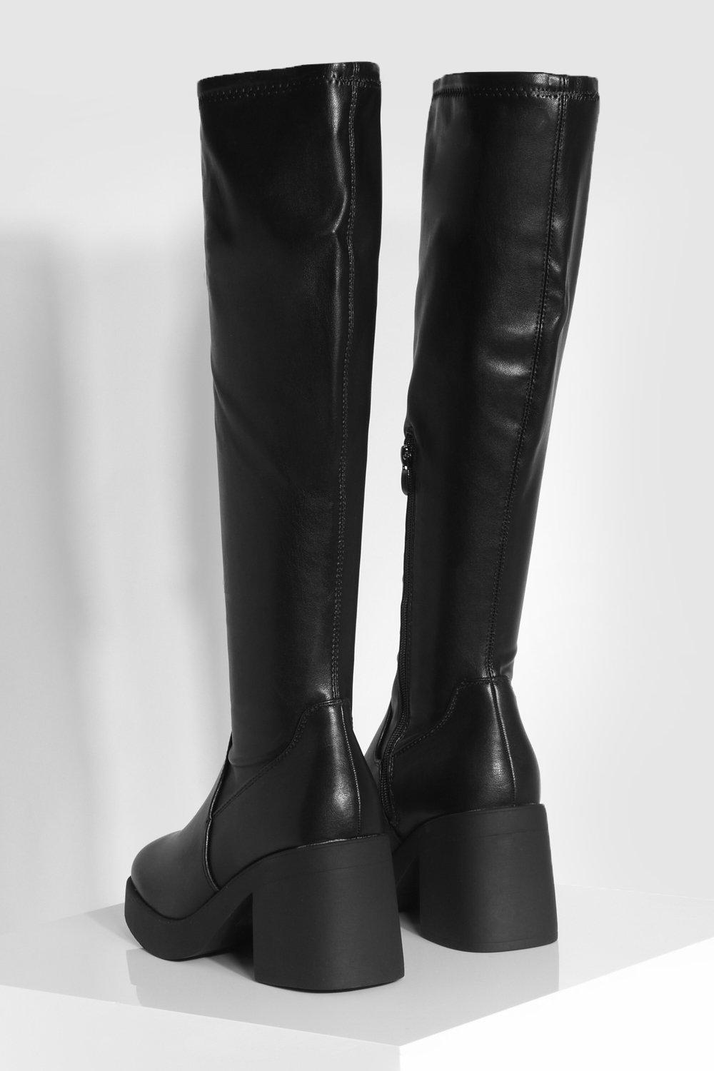 Bottes hautes stretch a talon carre Pointure large boohoo FR