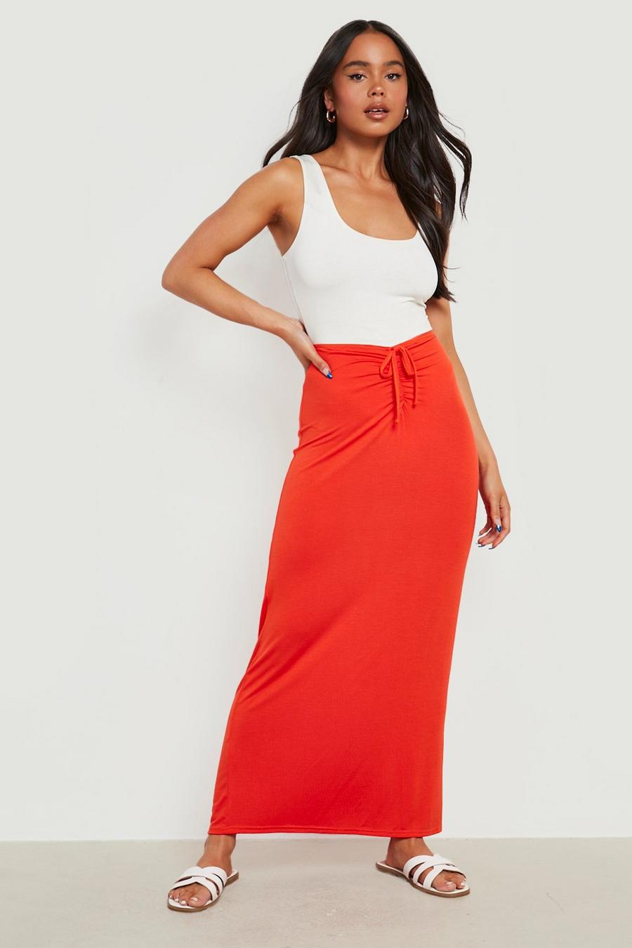 Orange Petite Ruched Tie Front Maxi Skirt  image number 1