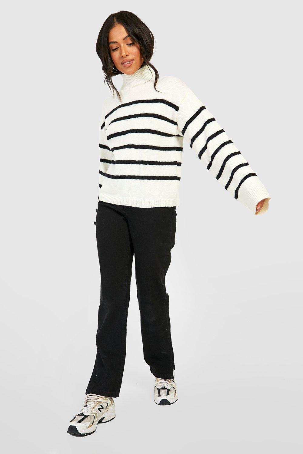 Petite Wide Sleeve Striped Sweater