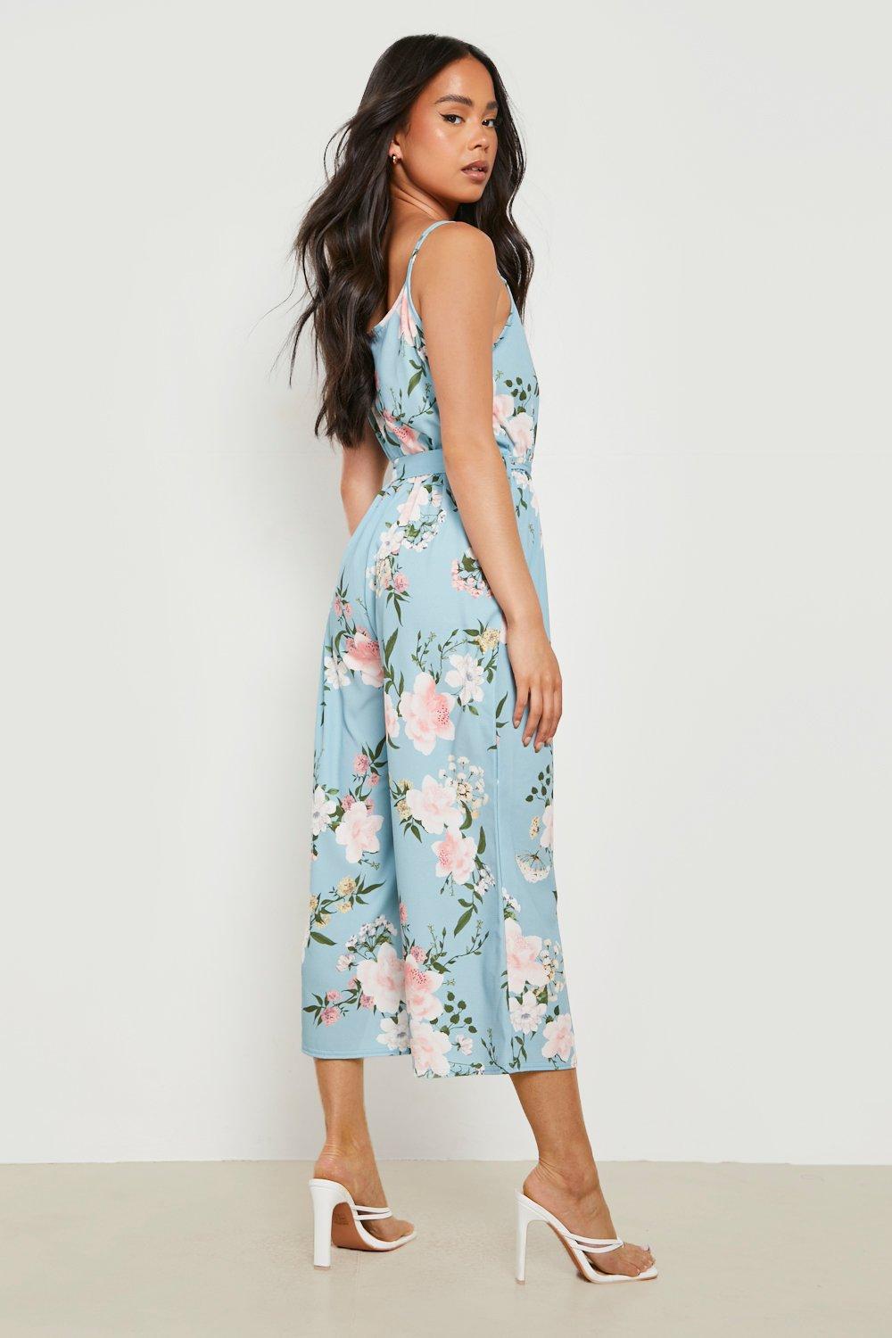 Floral Print Strappy Culotte Jumpsuit