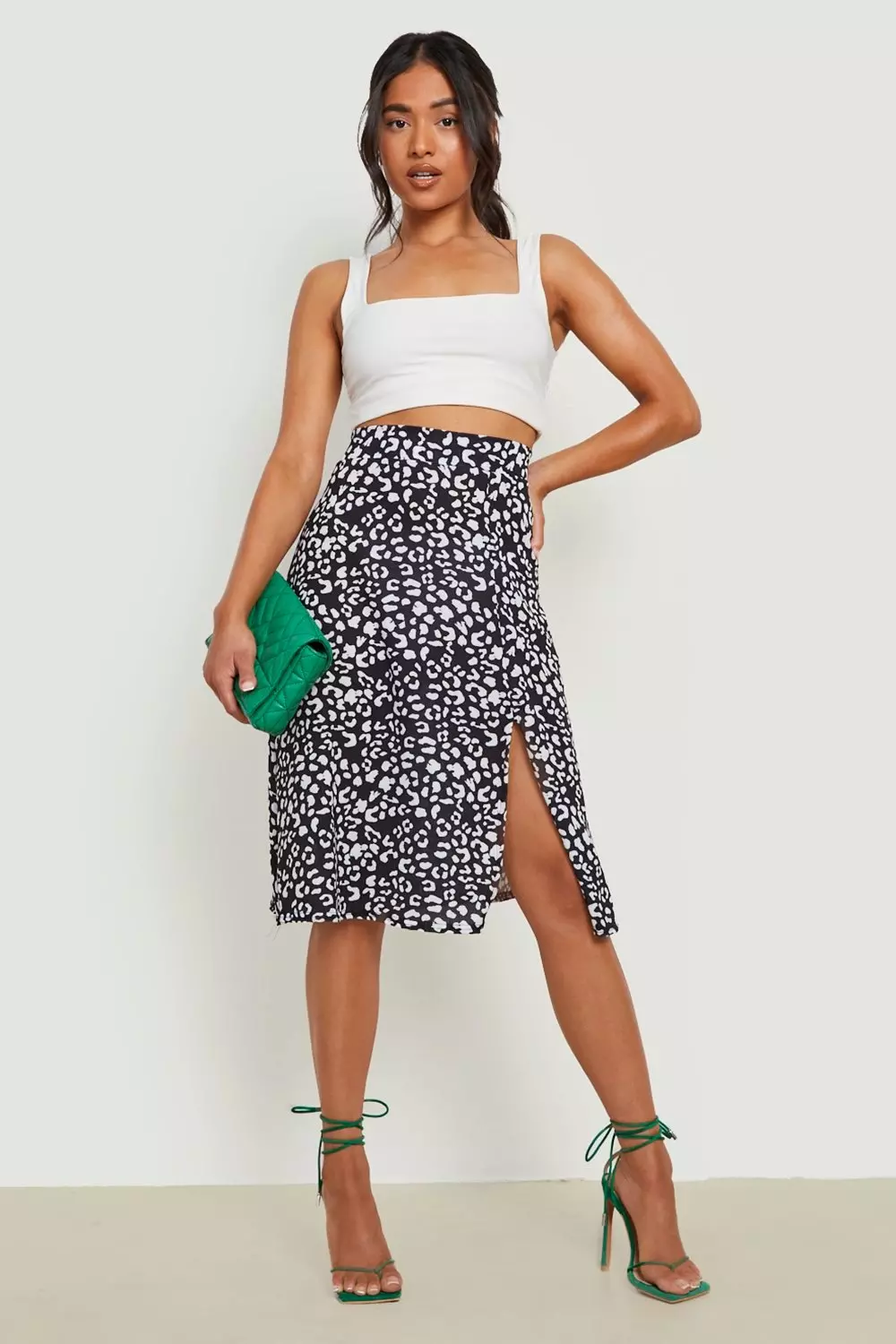 Petite midi 2025 split skirt