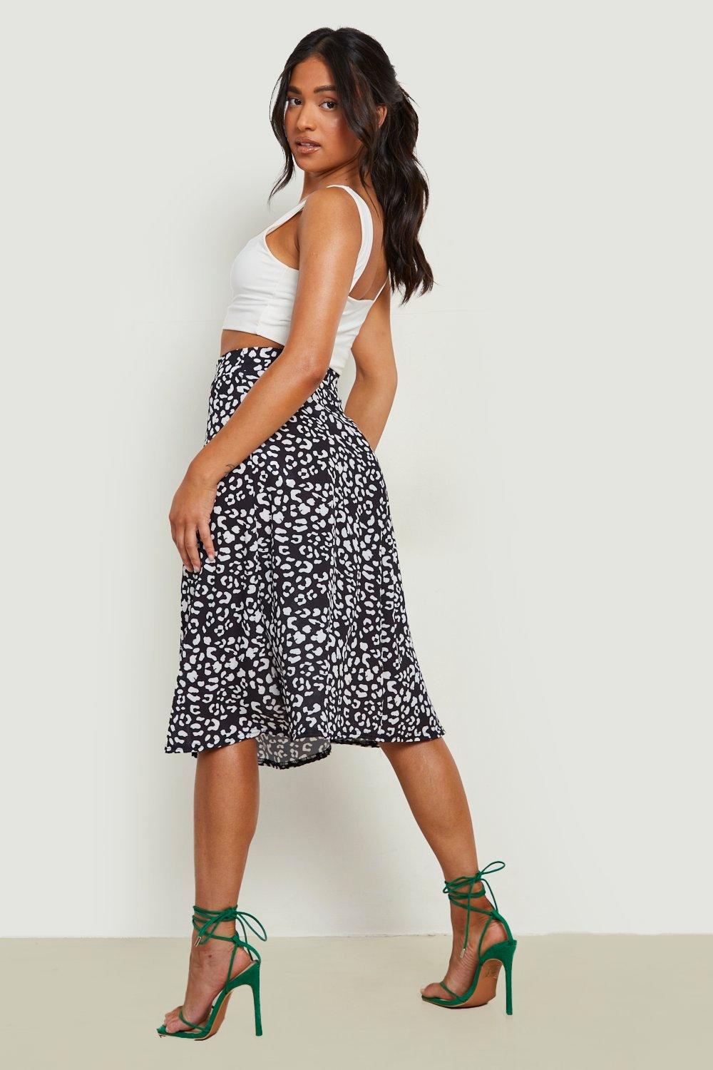 Petite black ditsy floral midi skirt hotsell