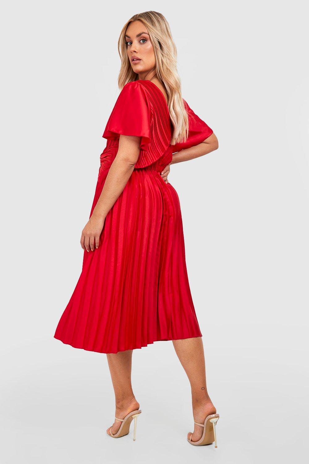 Plus Pleated Twist Angel Sleeve Midi Dress boohoo USA