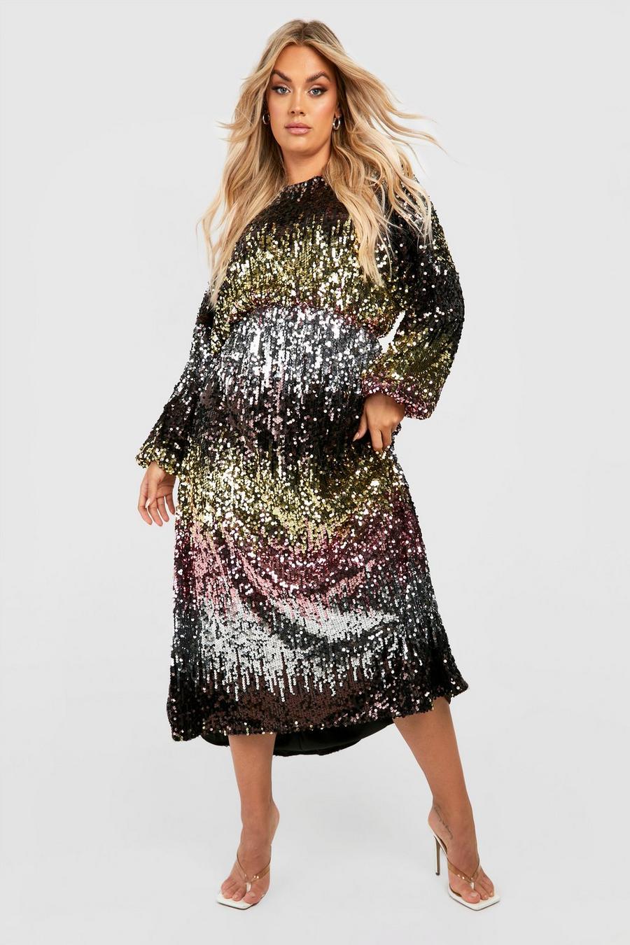 Silver Plus Ombre Sequin Detail Midi Dress image number 1