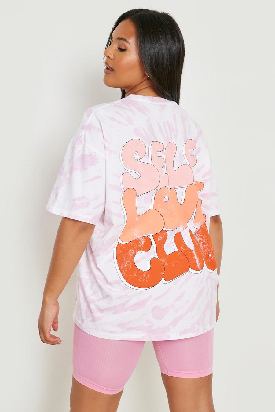 Oversize Batik T-Shirt mit Self Love Slogan, Pink image number 1