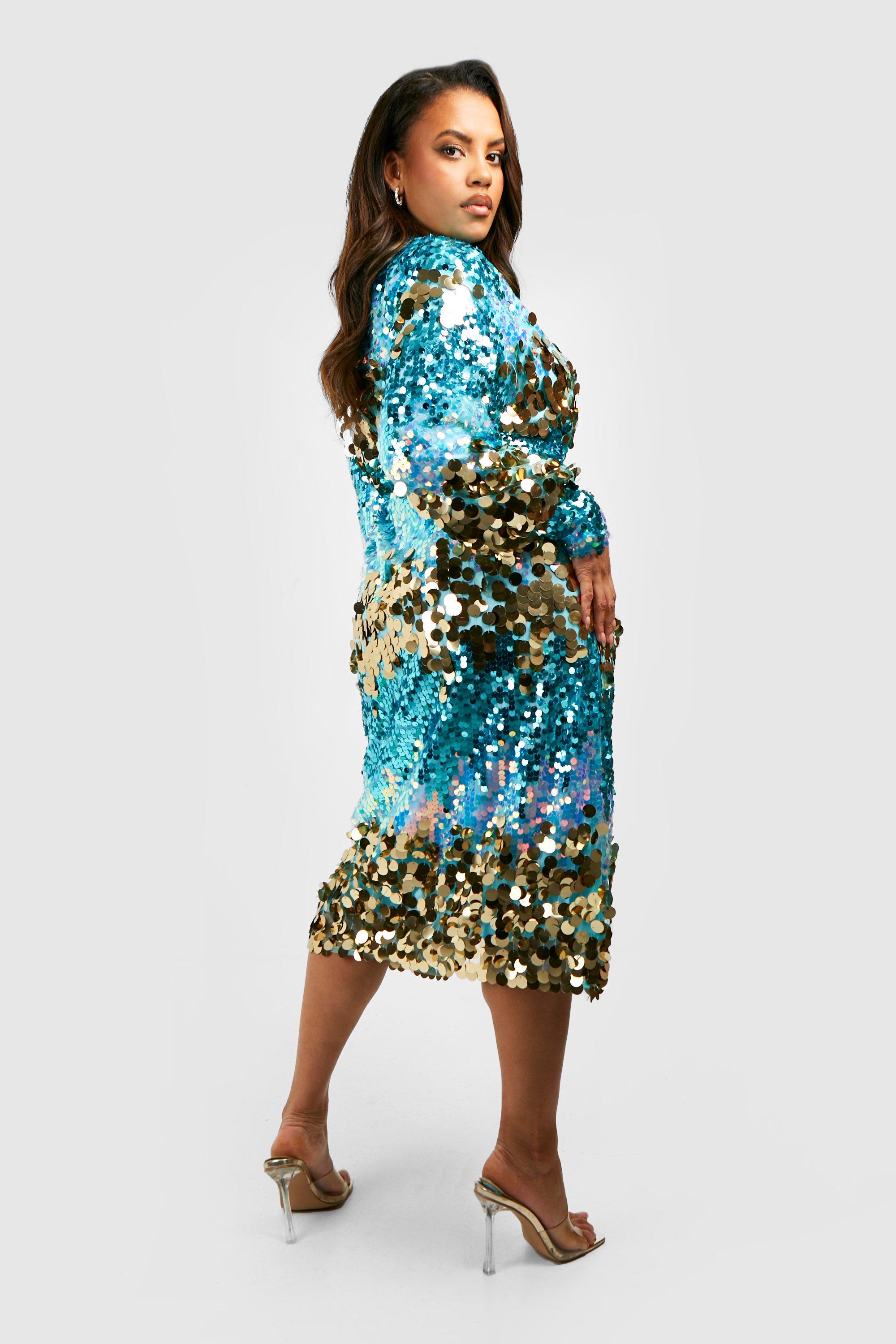 Plus Mixed Sequin Detail Wrap Midi Dress boohoo IE