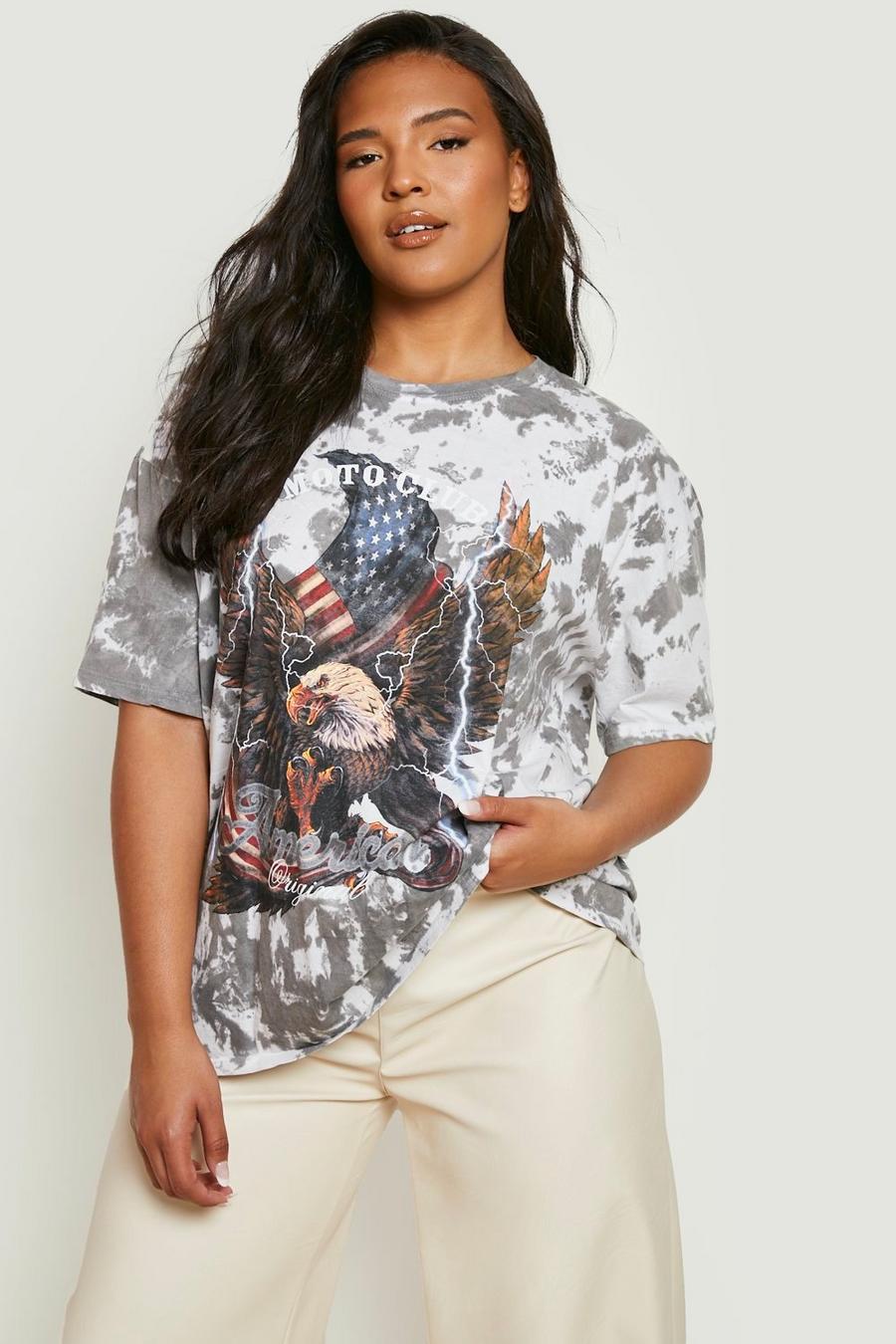 Grey Plus Tie Dye Printed Oversized T-shirt image number 1