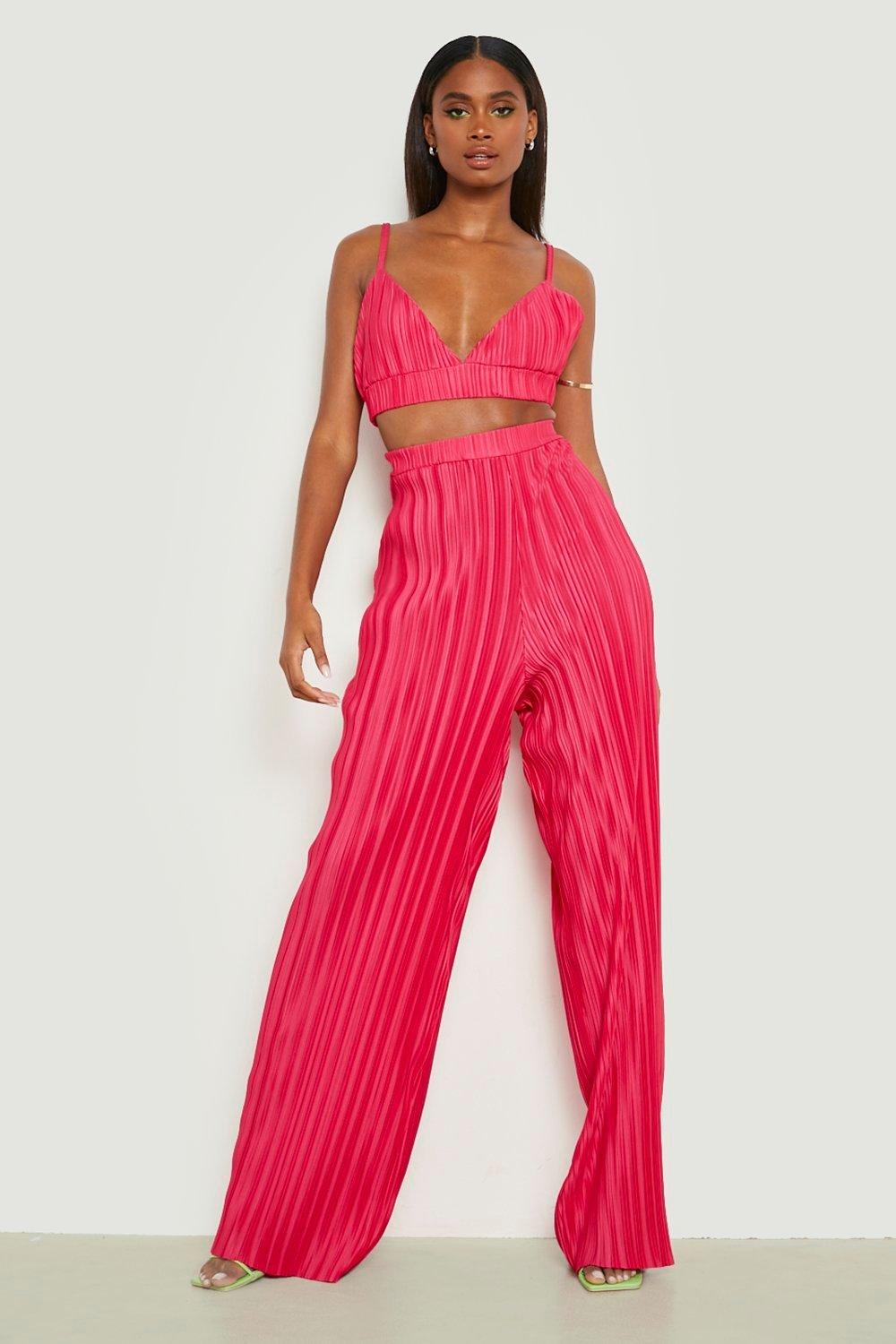 Sculpt - Ribbed Flared Trousers In Hot Pink from Bo+tee on 21 Buttons
