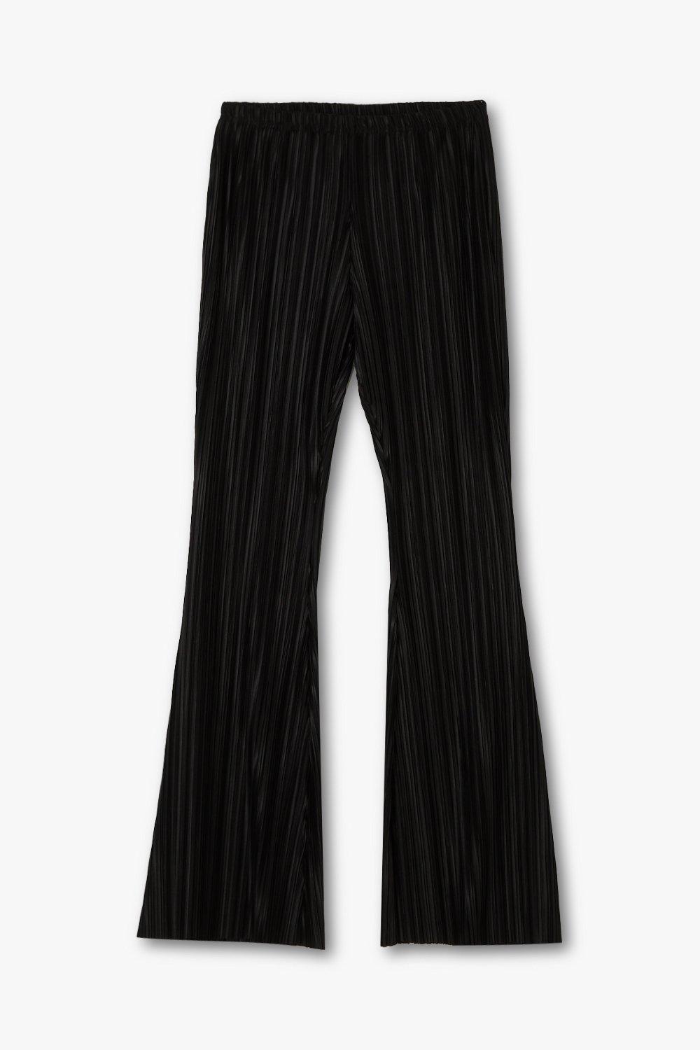 Women's Black Flared Plisse Trousers