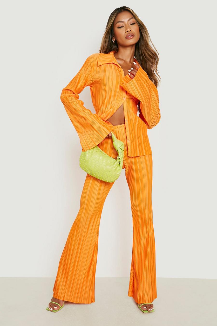 Pantaloni a zampa plissettati, Orange image number 1