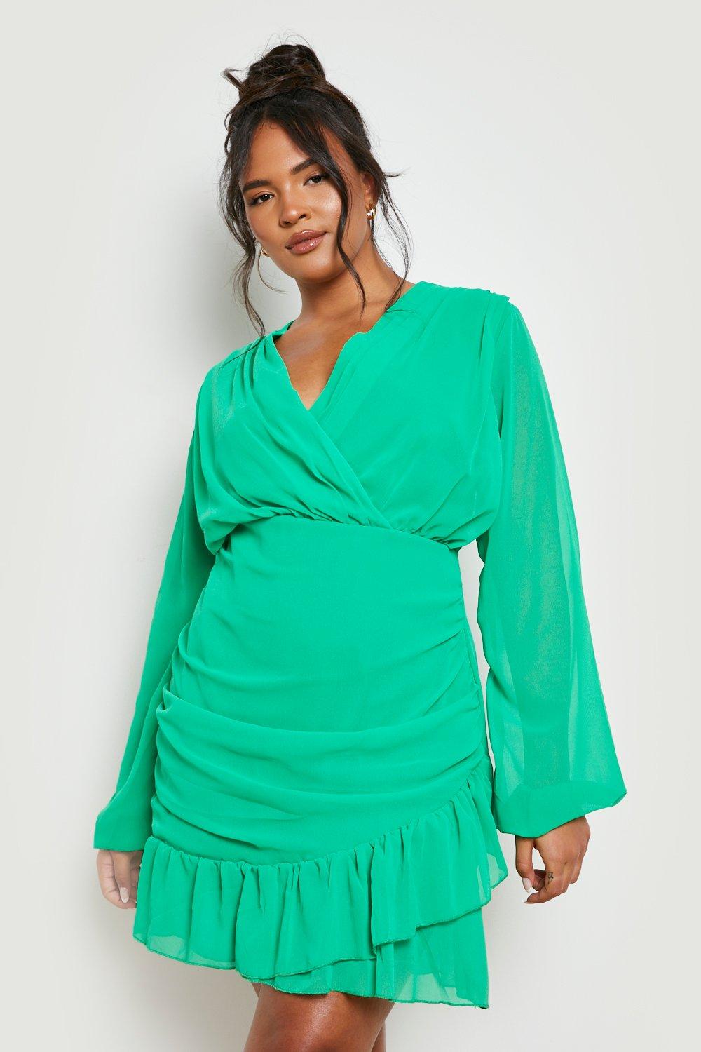 Plus Chiffon Ruffle Wrap Dress