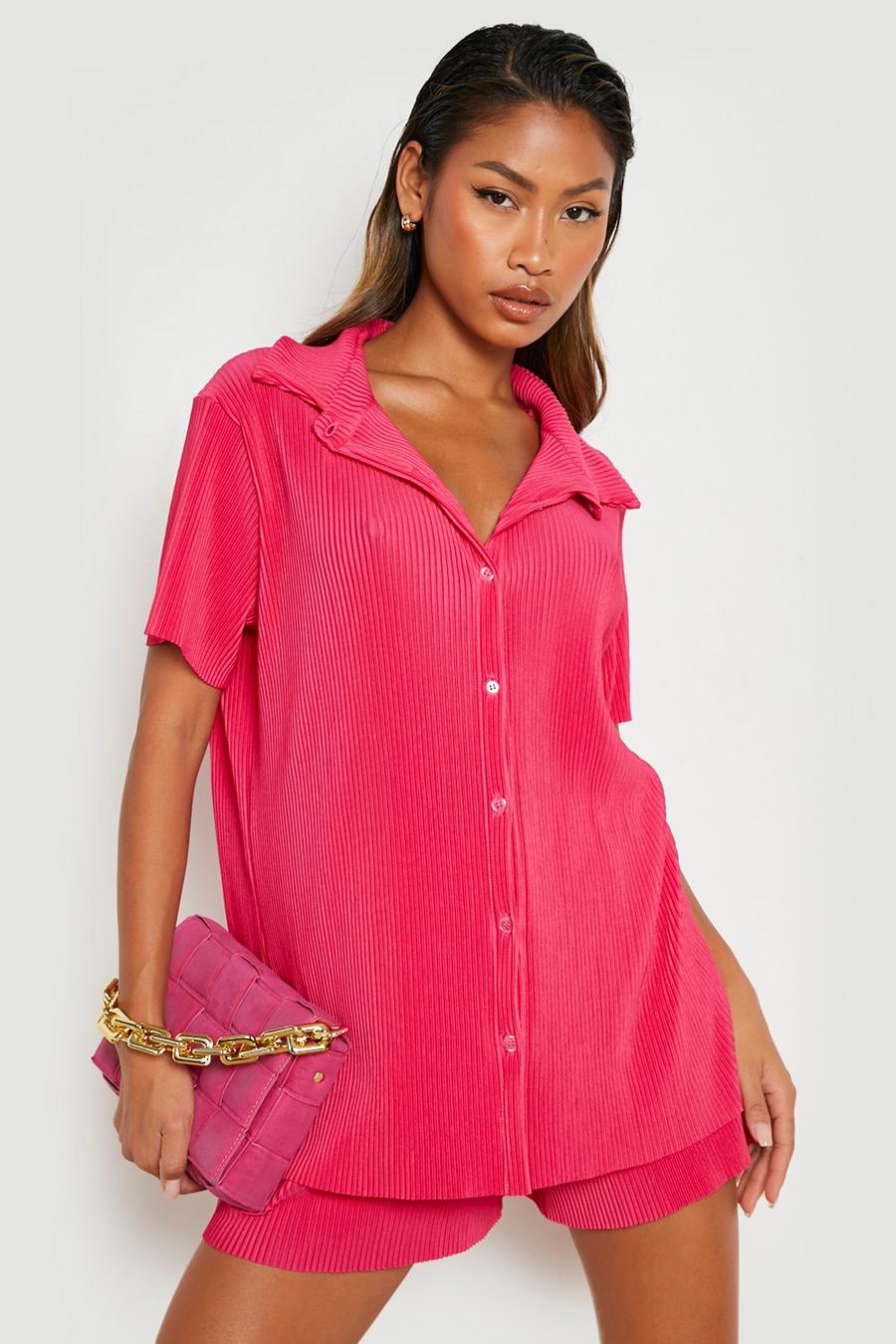 Hot pink Plisse Short Sleeve Shirt image number 1