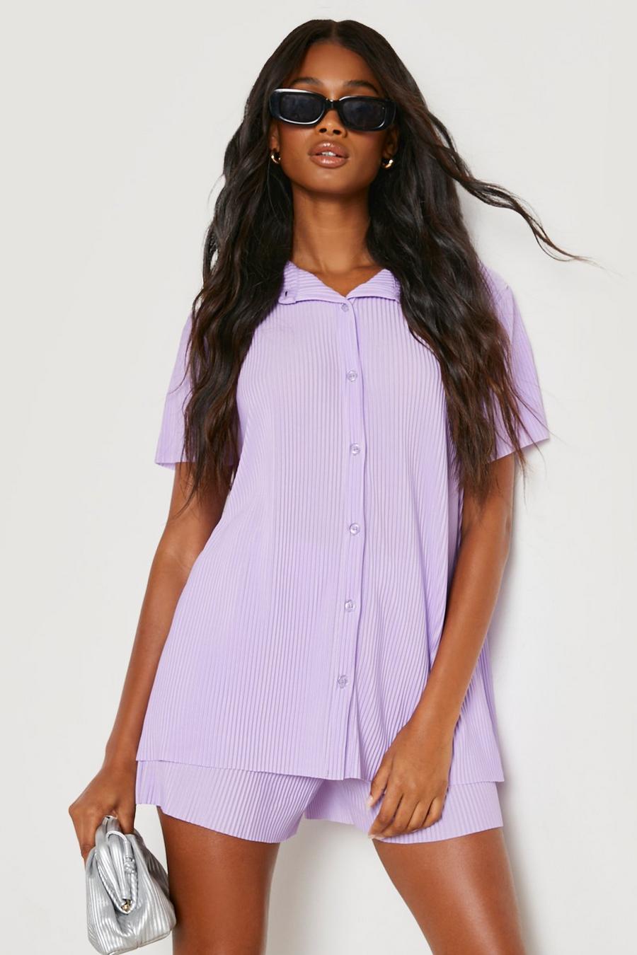 Lilac Plisse Short Sleeve Shirt image number 1