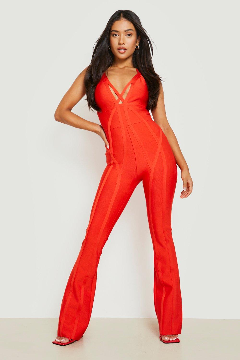 Plunge cheap bandage jumpsuit