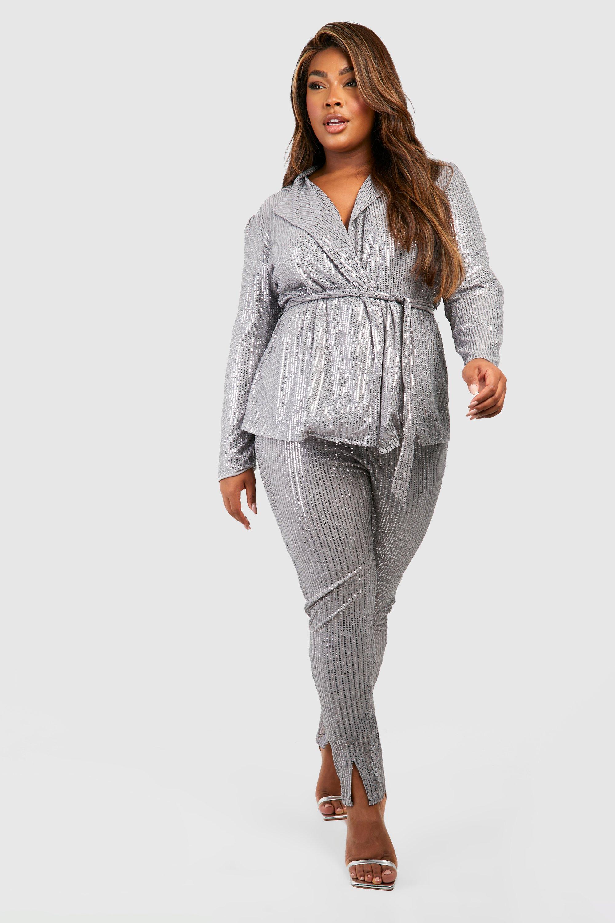 Plus size clearance silver sequin leggings