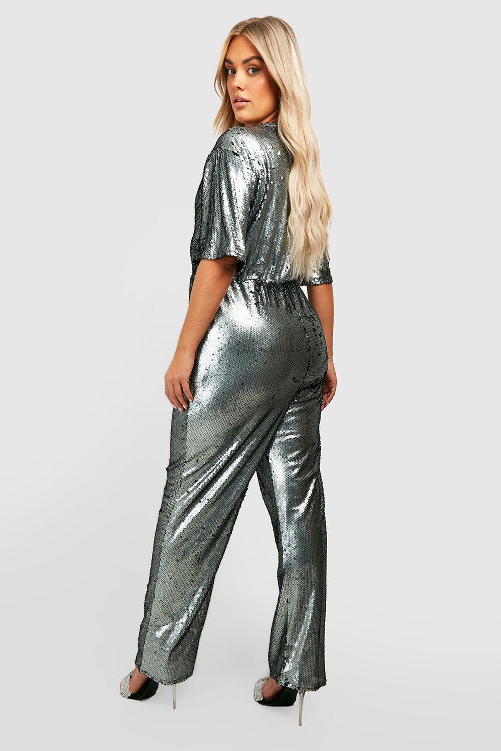 Boohoo silver jumpsuit on sale