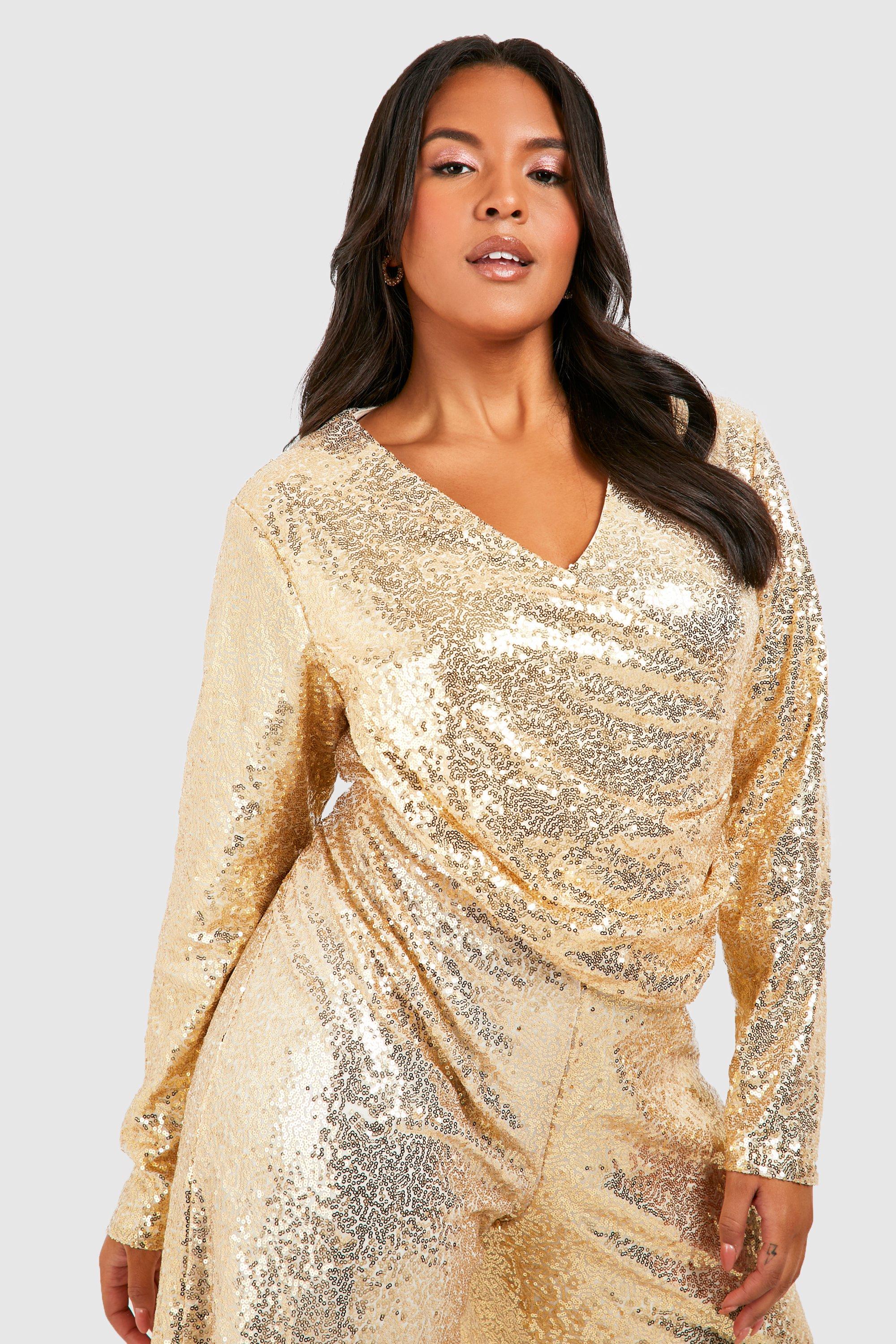 Gold sequin store jumpsuit plus size