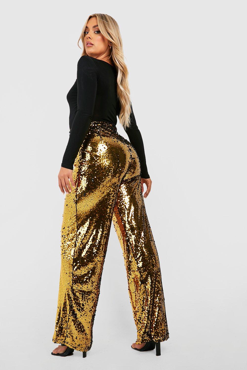 $350 NWT ANIYE BY Womens Gold Pants XS Wedding Wide Leg Sequin Sparkle High  Rise