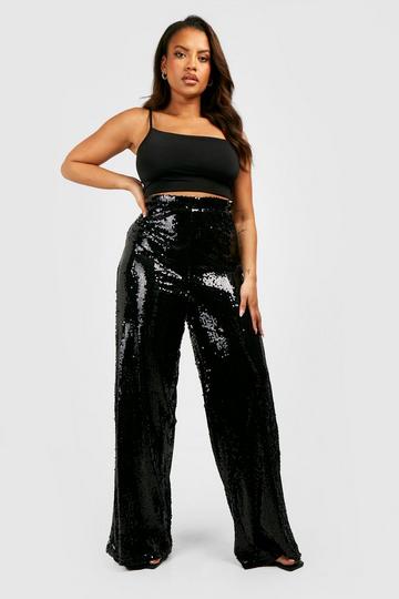 Plus Glitter Wide Leg Broek Met Pailletten black