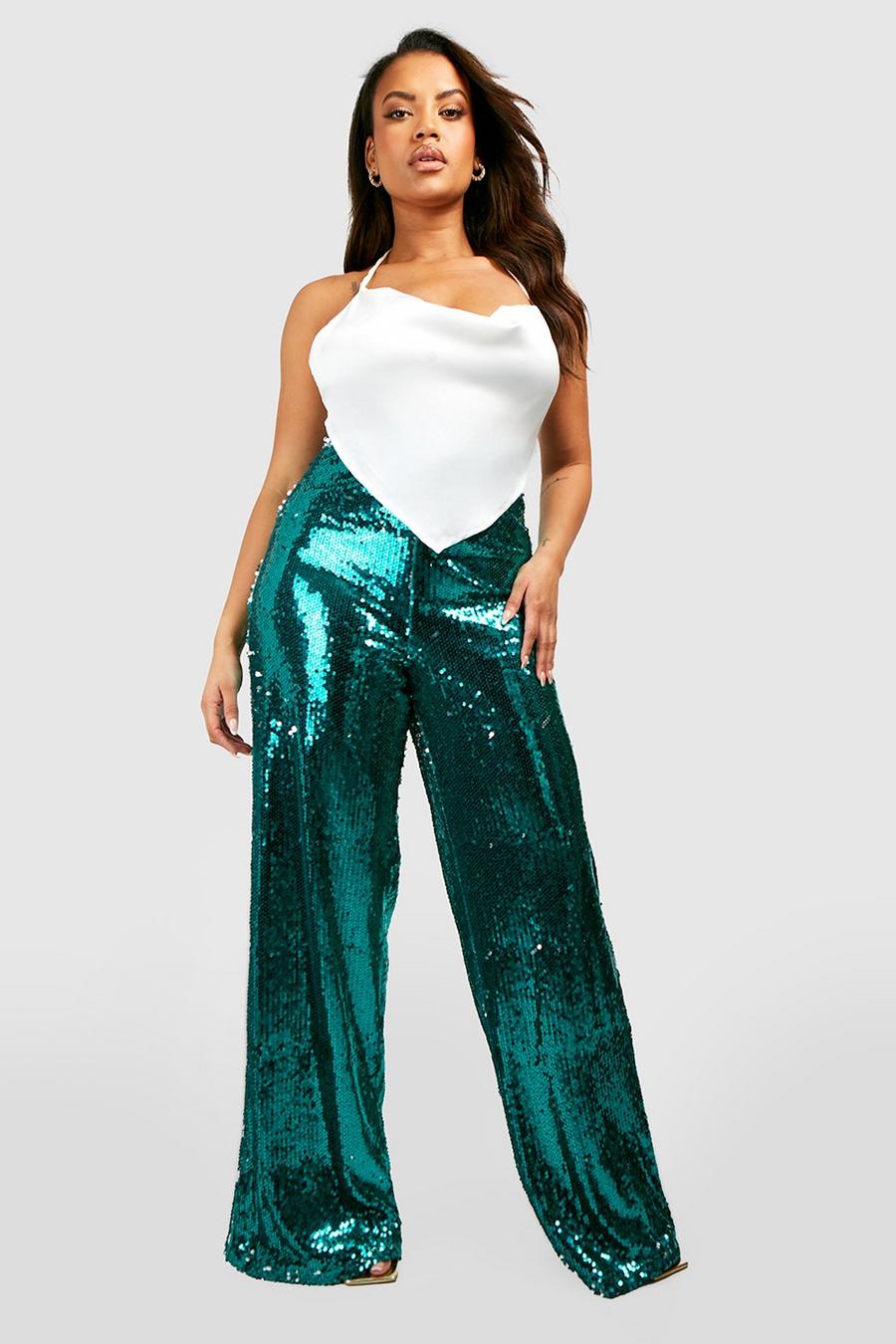 Green Plus Sequin Wide Leg Trousers image number 1