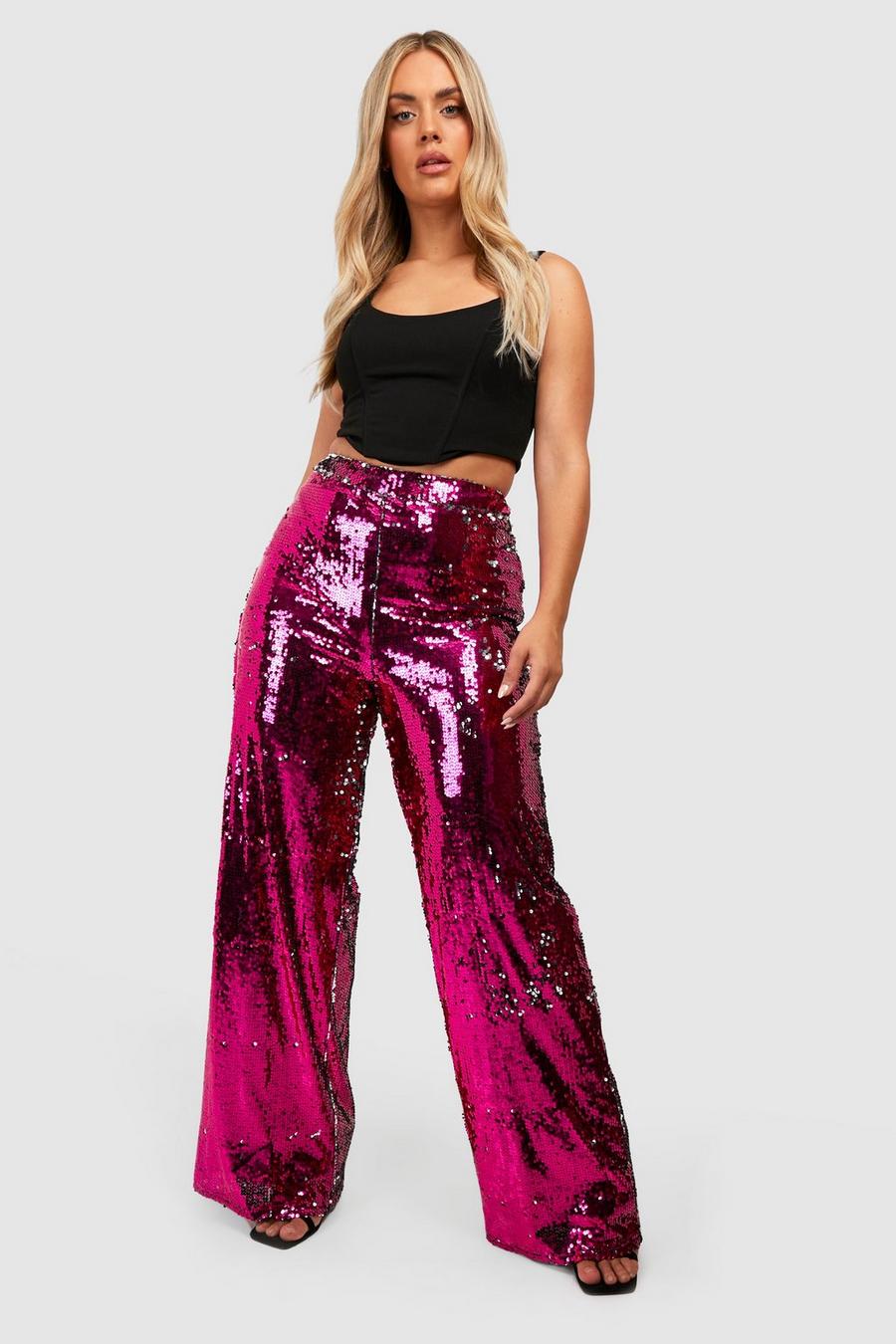 Grande taille - Pantalon large à paillettes, Purple image number 1
