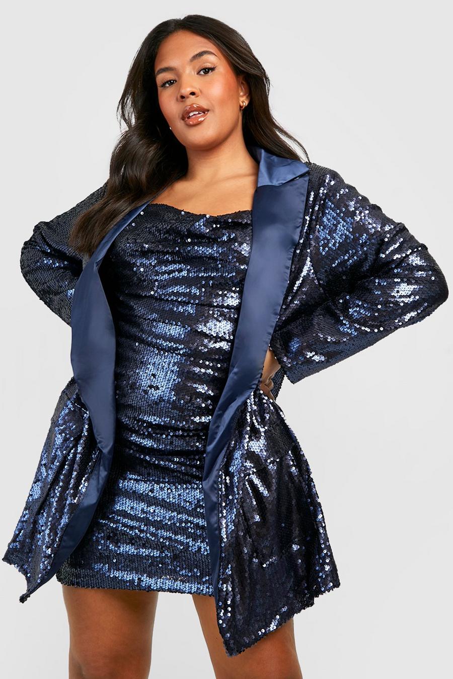 Blue Plus Sequin Blazer & Mini Dress Co-ord image number 1