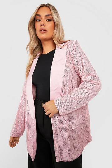 Plus Sequin Blazer blush