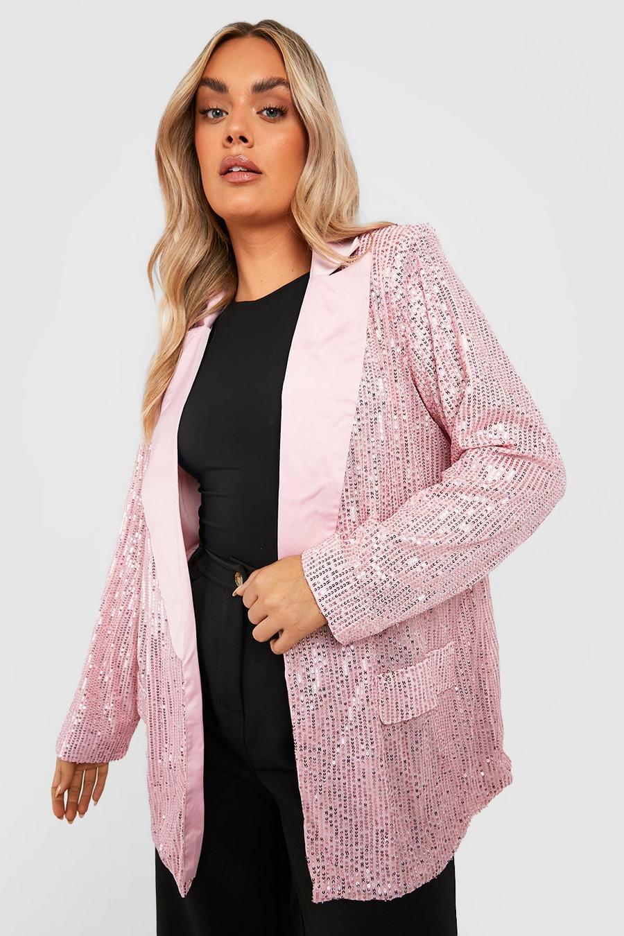 Blazer Plus Size con paillettes, Blush rosa