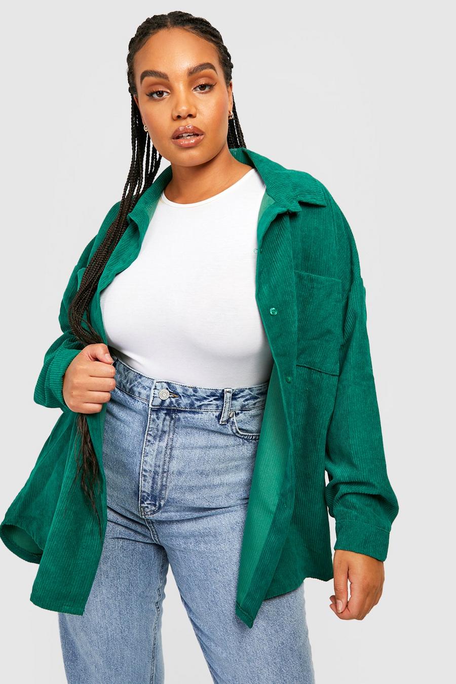 Bright green Plus Cord Oversized Shirt  image number 1