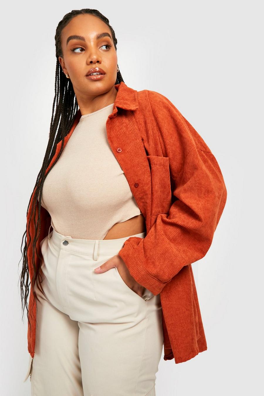 Rust Plus Cord Oversized Shirt image number 1