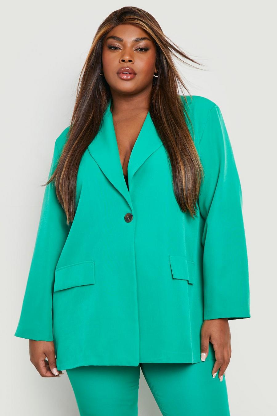 Bright green grön Plus Oversized Tailored Blazer image number 1