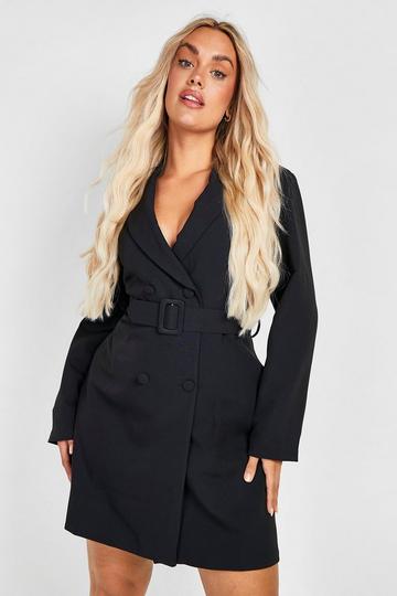 Black Plus Double Breasted Belted Blazer Dress