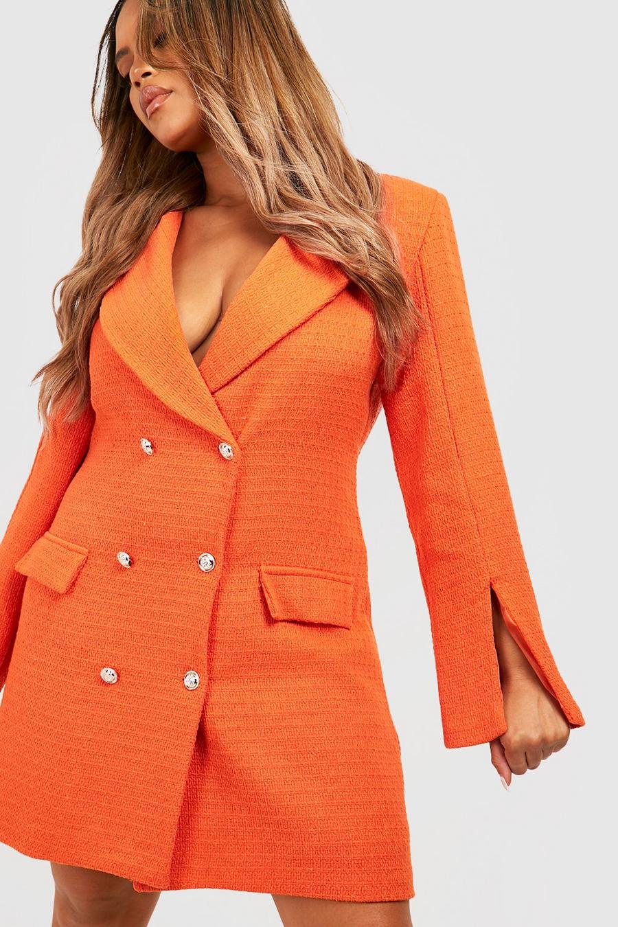 Vestido americana Plus de buclé con botonadura doble , Orange naranja