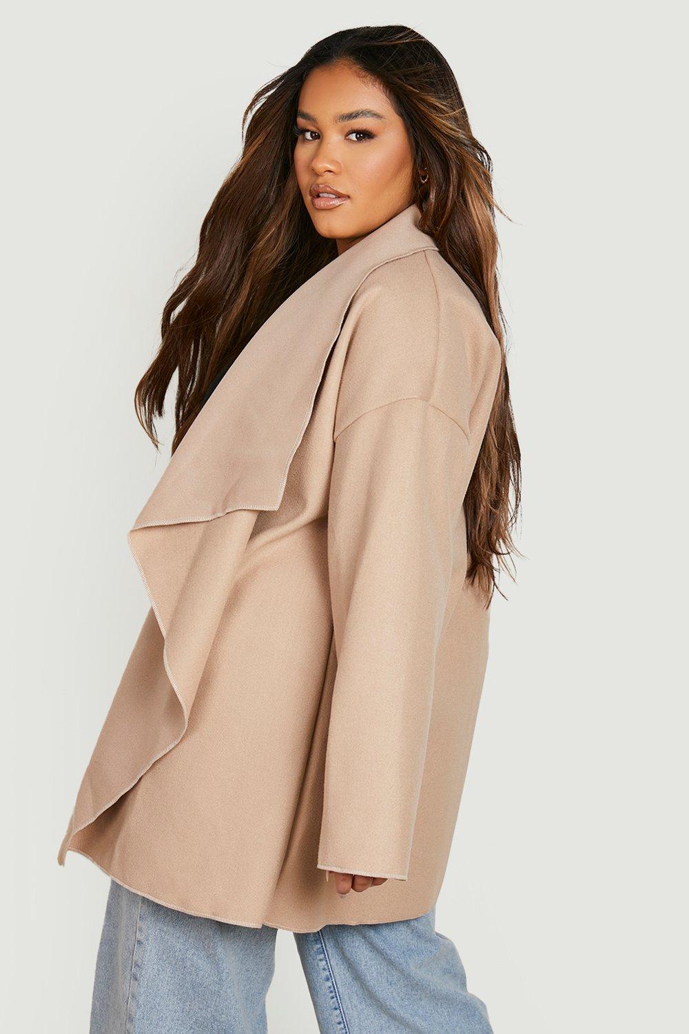 Plus Wool Look Short Waterfall Coat boohoo