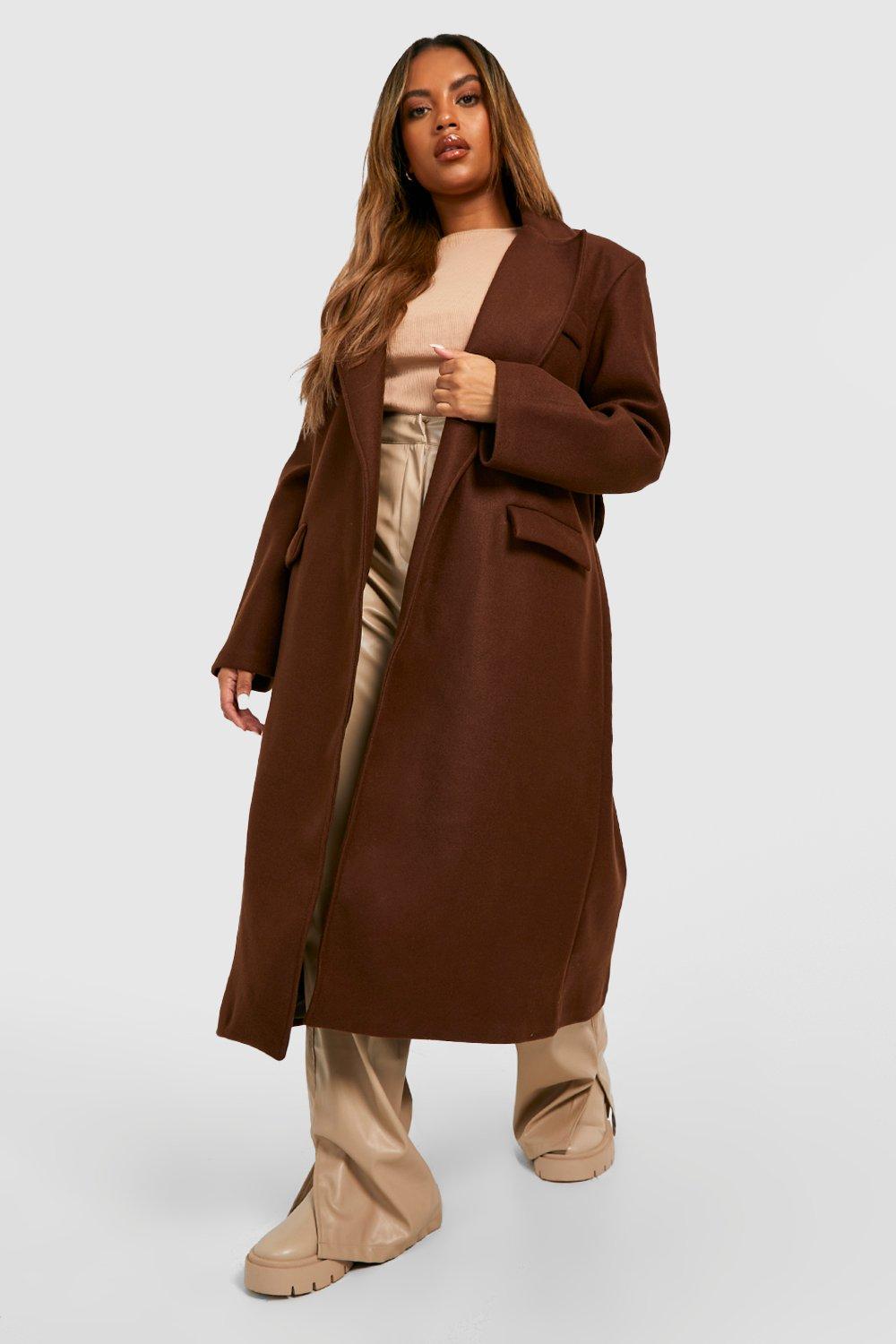 Women's Plus Wool Look Belted Longline Jacket