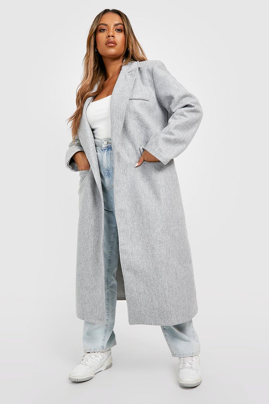 Grey Plus Belted Wool Look Coat image number 1